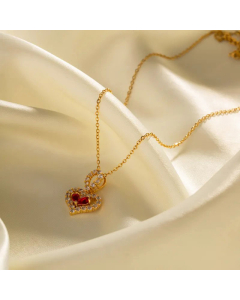Full Diamond Heart Shape Stainless Steel Plating Inlay Zircon Pendant Necklace CA07830638