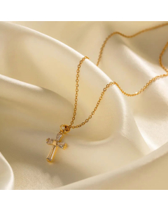 Minimalism Cross Plating Inlay Zircon Pendant Stainless Steel Necklace CA07830639