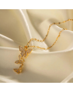 INS Style Butterfly Plating Inlay Zircon Pendant Stainless Steel Necklace CA07830640