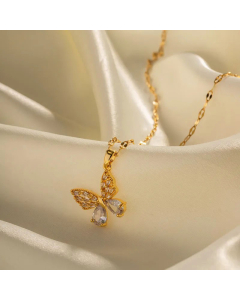Elegant Butterfly Inlaid Pendant Stainless Steel Necklace Zircon Fine Quality CA07830641
