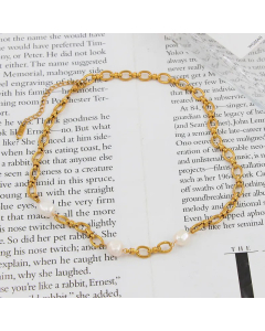 French Style Round Pearl Plating Choker Stainless Steel Necklace CA07830645