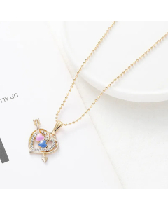 Cute Zircon Inlaid Enamel Heart Shape Pendant Stainless Steel Necklace CA07830646