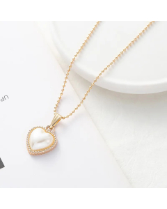 Minimalism Heart Shape Inlay Pearl Pendant Stainless Steel Necklace CA07830647