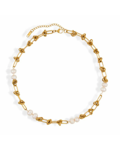 Minimalism Plating Pearl Knot Choker Stainless Steel Necklace CA07830651