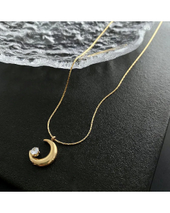 Fashion Moon Plating Inlay Artificial Diamond Pendant Titanium Steel Necklace CA07830652