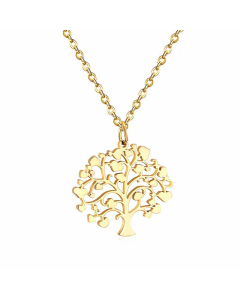 Fashion Round Tree Pendant Stainless Steel Plating Necklace CA07830655-Gold Color-01