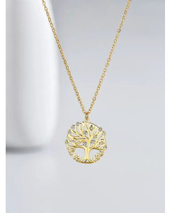 Shiny Tree Inlay Zircon Pendant Stainless Steel Necklace CA07830657