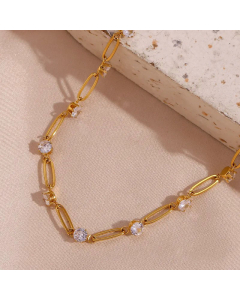 Texture Plating Inlay Zircon Clavicle Chain Stainless Steel Necklace CA07830661