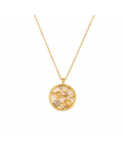 Enamel Round Star Moon Stainless Steel Inlay Rhinestones Pendant Necklace CA07830663