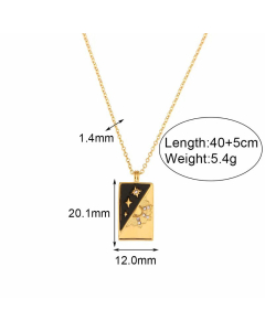 Diagonal Shell Sun Star Tarot Inlay Artificial Diamond Pendant Stainless Steel Necklace CA07830664