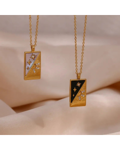 Diagonal Shell Sun Star Tarot Inlay Artificial Diamond Pendant Stainless Steel Necklace CA07830664