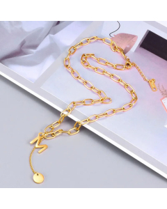 Fashion Round Letter M Pendant Titanium Steel Plating Necklace CA07830665