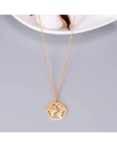 Hollow out Round Map Pendant Titanium Steel Plating Necklace CA07830666