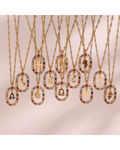 Colorful Crystals Constellation Oval Stainless Steel Plating Inlay Rhinestones Pendant Necklace CA07830668
