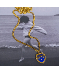 Enamel Blue Shield Star Stainless Steel Plating Inlay Zircon Pendant Necklace CA07830669
