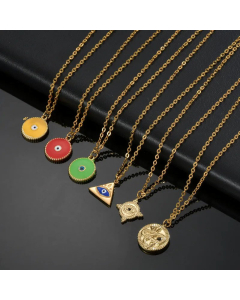 Sweet Heart Shape Eye Ferris Wheel Pendant Stainless Steel Enamel Necklace CA07830671