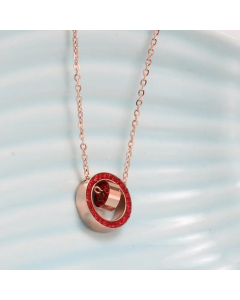 Classic Round Inlay Inlaid Gold Artificial Diamond Pendant Titanium Steel Necklace CA07830674