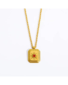 Minimalism Square Star  Plating Birthstone Zircon Titanium Steel Pendant Necklace CA07830675