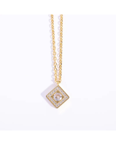 Fashion Square Plating Inlay Zircon Pendant Stainless Steel Necklace CA07830676