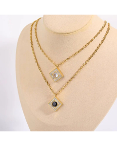 Fashion Square Plating Inlay Zircon Pendant Stainless Steel Necklace CA07830676