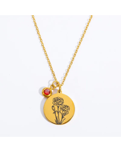Fashion Plating Birthstone Zircon Flower Petal Lotus Titanium Steel  Pendant Necklace CA07830677