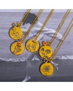 Fashion Plating Birthstone Zircon Flower Petal Lotus Titanium Steel  Pendant Necklace CA07830677