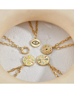 Colorful Zircon Devil's Eye Snake Stainless Steel Plating Inlay Rhinestone Pendant Necklace CA07830679