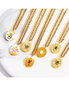 Fashion Spider Bee Shell Love Plating Inlay Artificial Diamond Stainless Steel Pendant Necklace CA07830680