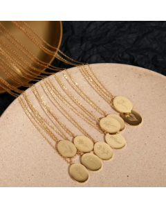 Minimalism Rose Flower Chrysanthemum Oval Pendent Titanium Steel Plating Necklace CA07830681