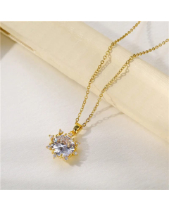 Super Flashing Plating Inlay Zircon Sun Flower Stainless Steel Titanium Steel Pendant Necklace CA07830684