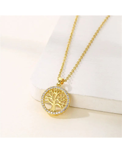 Fashion Tree Plating Inlay Zircon Pendant Stainless Steel Titanium Steel Necklace CA07830685