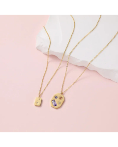 Retro Geometric Inlaid Zircon Pendant Titanium Steel Necklace CA07830686