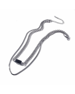 Hip-Hop Layered Round Square Stainless Steel Inlay Gem Necklaces CA07830687
