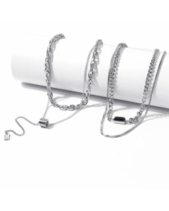 Hip-Hop Layered Round Square Stainless Steel Inlay Gem Necklaces CA07830687