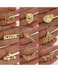 Moon Heart Key Car Charm Stainless Steel Titanium Steel Plating Necklace CA07830688