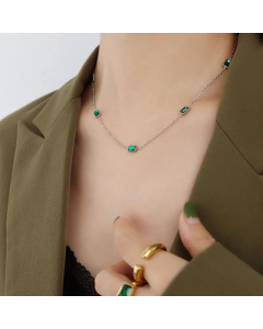 Vintage Square Plating Inlay Zircon Titanium Steel Necklace CA07830695