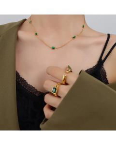 Vintage Square Plating Inlay Zircon Titanium Steel Necklace CA07830695