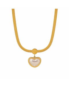 Heart Shape Shell Inlaid Pendent Titanium Steel Plating Necklace CA07830698