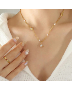 Elegant Triangle Titanium Steel Inlay Zircon Pendant Necklace CA07830704