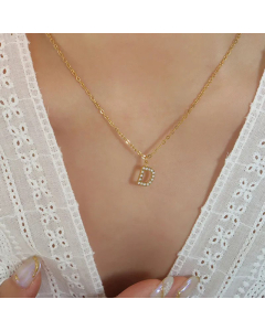 Refined Letter Inlay Zircon Pendant Titanium Steel Plating Necklace CA07830707