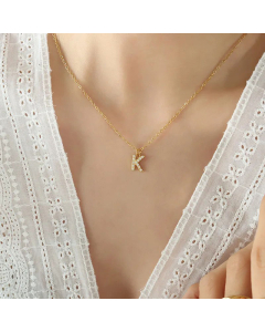 Refined Letter Inlay Zircon Pendant Titanium Steel Plating Necklace CA07830707