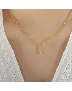 Refined Letter Inlay Zircon Pendant Titanium Steel Plating Necklace CA07830707