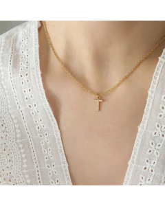 Refined Letter Inlay Zircon Pendant Titanium Steel Plating Necklace CA07830707