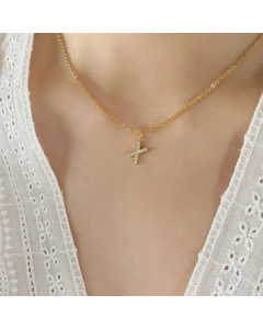 Refined Letter Inlay Zircon Pendant Titanium Steel Plating Necklace CA07830707