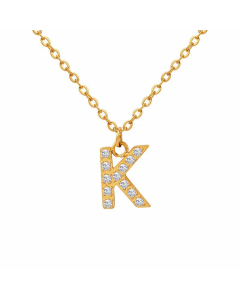 Refined Letter Inlay Zircon Pendant Titanium Steel Plating Necklace CA07830707