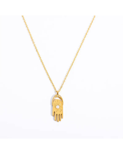 Retro Round Devil's Eye Palm Plating Inlay Zircon Pendant Stainless Steel Necklace CA07830711