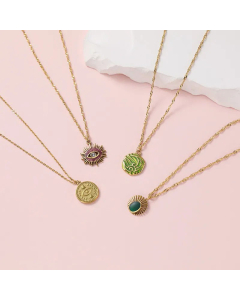 Retro Round Devil's Eye Inlay Rhinestones Pendant Titanium Steel Necklace CA07830715