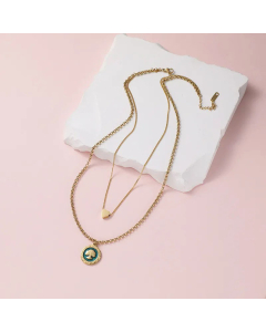 Vintage Devil's Eye Moon Heart Shape Titanium Steel Enamel Layered Necklace CA07830717