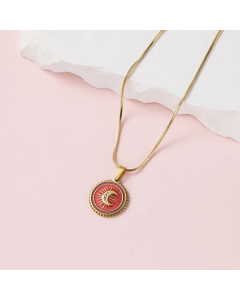 Retro Round Palm Moon Inlay Rhinestones Pendant Titanium Steel Necklace CA07830718