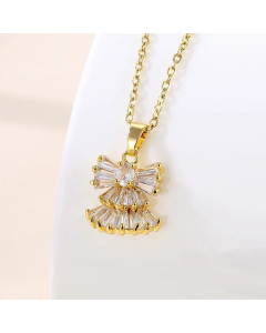 Shiny Angel Angel Wings Plating Inlay Zircon Pendant Stainless Steel Necklace CA07830719